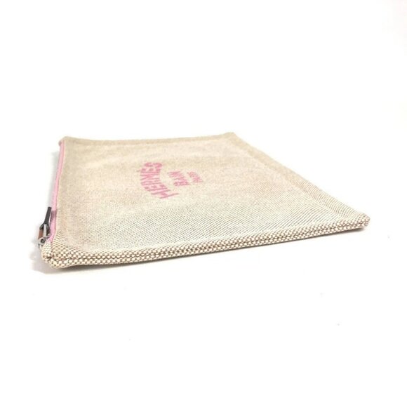 HERMES logo Yachting Makeup pouch clutch bag multi-purpose Pouch pink/Beige - Picture 5 of 16